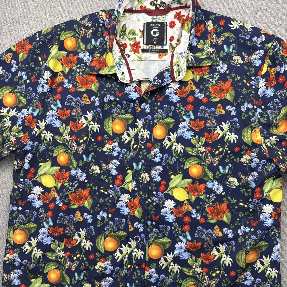 Fried Denim Men's Med Citrus Floral Butterfly Slim Fit Shirt Button Front